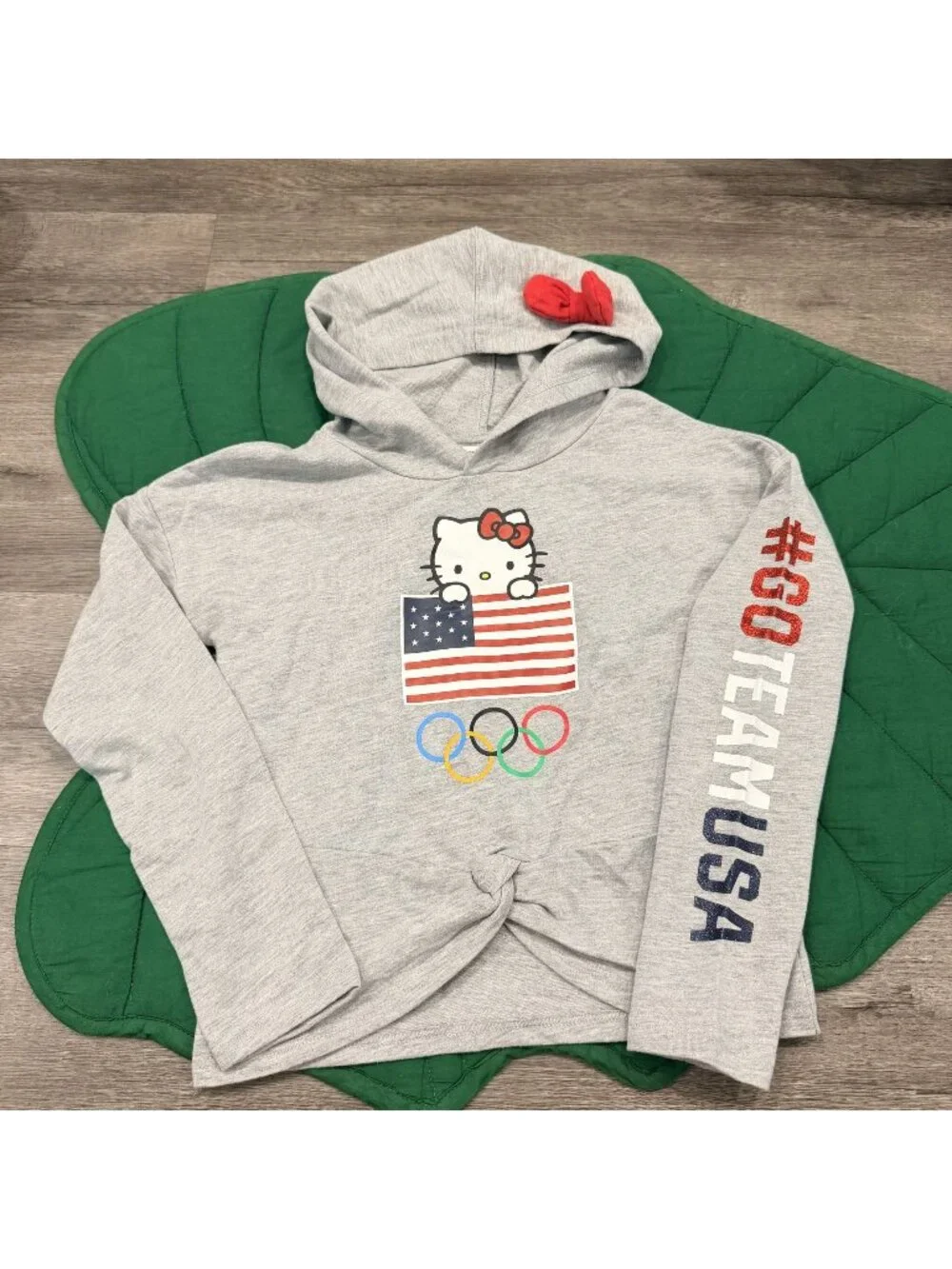 Hello Kitty Team USA Olympics Hoodie Girls Medium 7/8 Gray Bow Hood